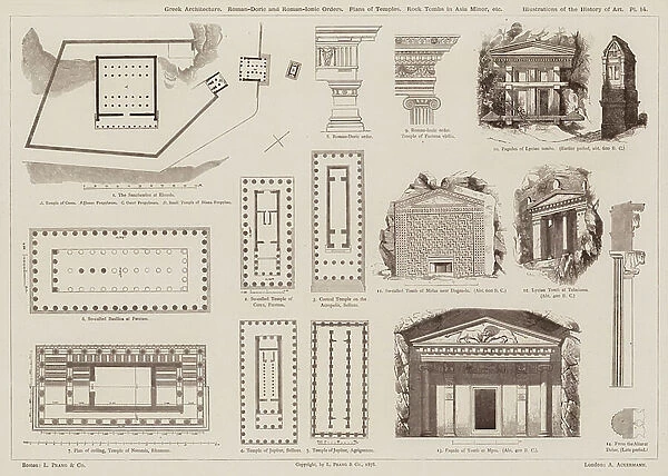 Greek Architecture, Roman-Doric and Roman-Ionic Orders, Plans of Temples, Rock Tombs in Asia Minor, etc (engraving)