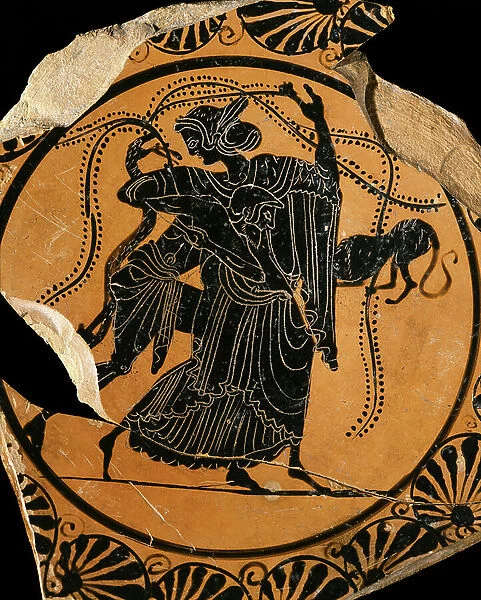 Greek art: dance scene. Kylix on ceramic from the 6th century BC, archaic period