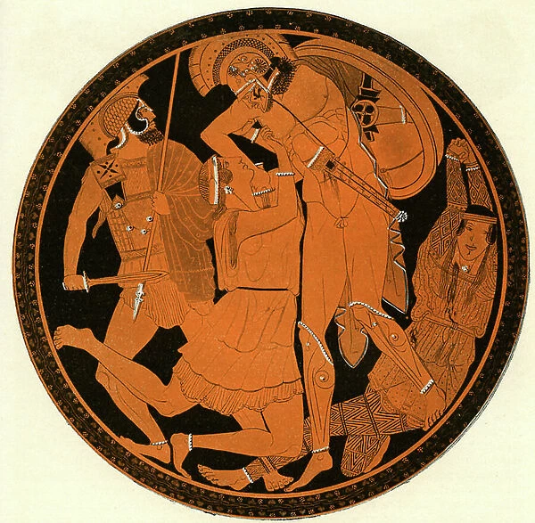 Greek red figure vase with Achille and Penthisilea in battle, 1909 (drawing)