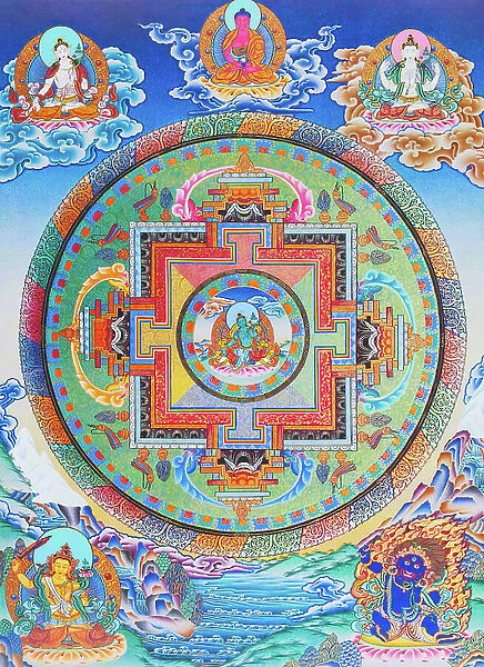 Green Tara Mandala depicting the maternal protector from all dangers in the ocean of existence (gouache on cloth)