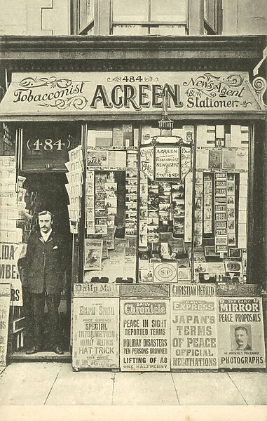 A Green, Tobacconist, Newsagent and Stationer, 1905 (b  /  w photo)