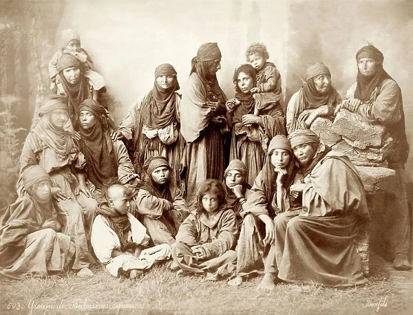 Group of 17 Bedouin women and children, c. 1867-98 (b  /  w photo)
