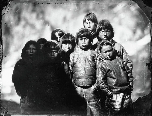 Group portrait of Inuit boys, 1854 (b / w photo)