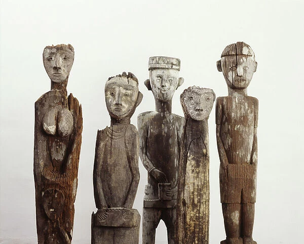 Guardian figures carved from the hardest wood in Sarawak, Malaysia (painted wood)