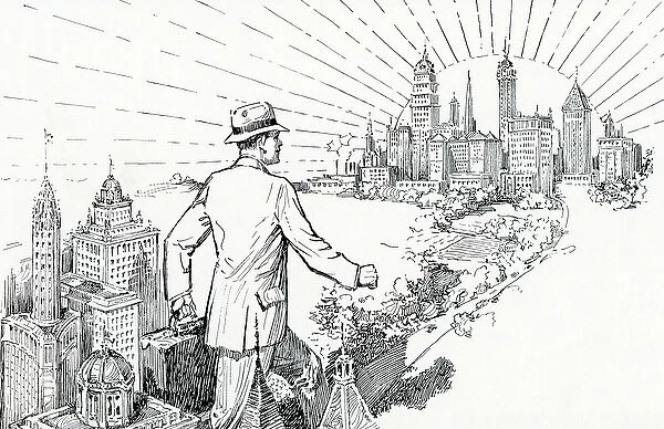 Guide to Selling - Salesman Travels Between Cities, 1928 (engraving)