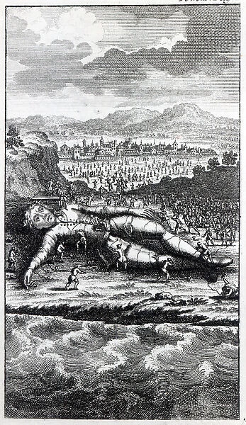 Gulliver captured by the Lilliputians, illustration from Gullivers Travels