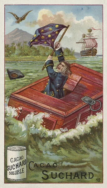 Gulliver in his travelling box, dropped in the sea by an eagle (chromolitho)