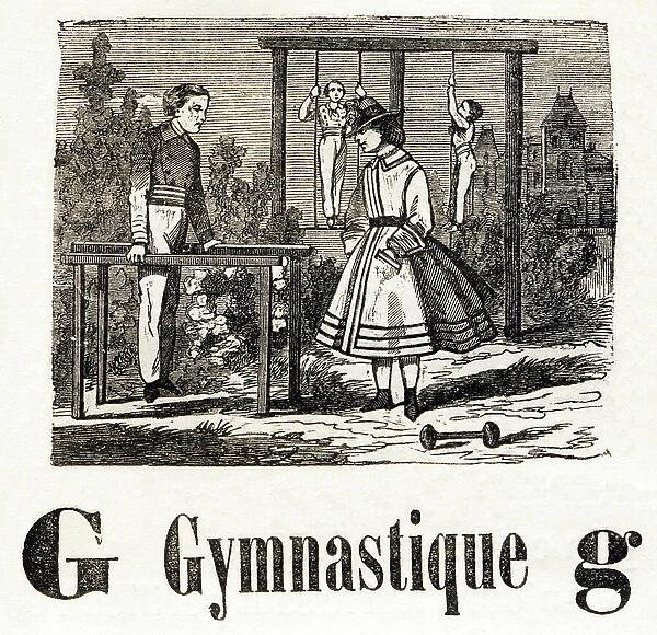 Gymnastics - Engraving by Lesestre Pere in 'New alphabet of childhood games and recreation' 1881 Dimensions: 17, 5 x 11 cm
