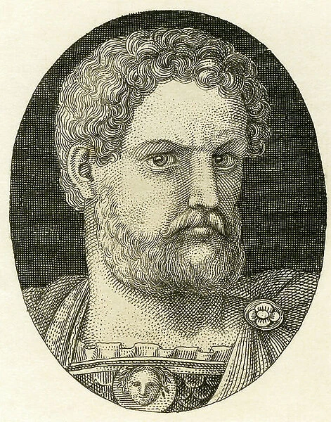 Hadrian, Roman emperor, copperplate engraving from Strahlheim, c.1840 (engraving)