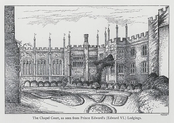 Hampton Court Palace: The Chapel Court, as seen from Prince Edwards (Edward VI) Lodgings (engraving)