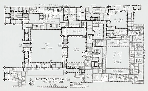 Hampton Court Palace, Plan of First Floor (litho)