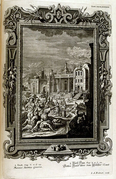 The hand of God weighs upon the Philistines, 18th century (engraving)