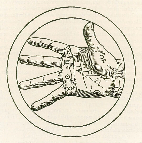 The Hand of Palmistry engraving from Heinrich Cornelius Agrippa von Nettesheim