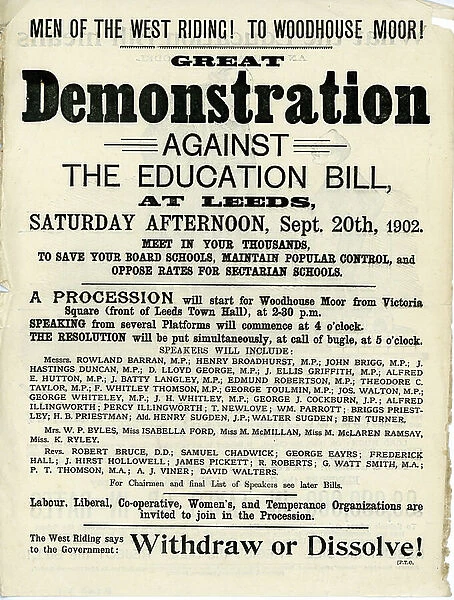 Handbill for a Demonstration Against the Education Bill, Leeds, 1902 (litho)