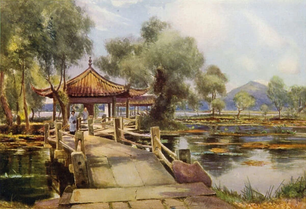 Hangchow, Lotus Island, West Lake (colour litho)