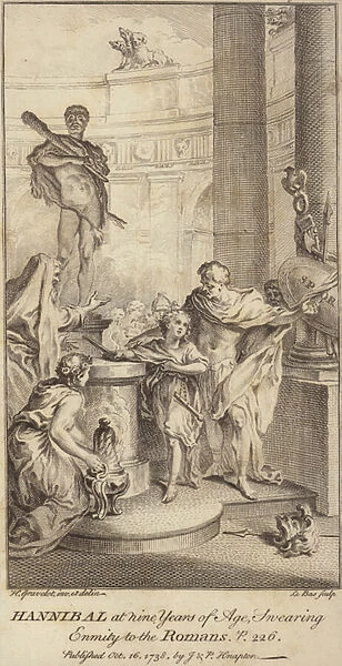Hannibal at nine years of age, swearing enmity to the Romans (engraving)