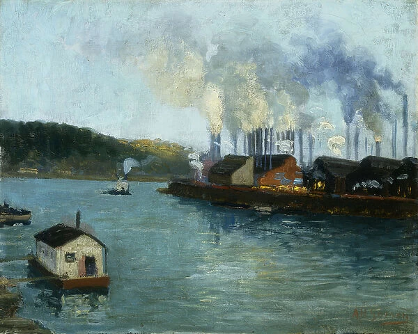 Harbor Scene, (oil on canvas)