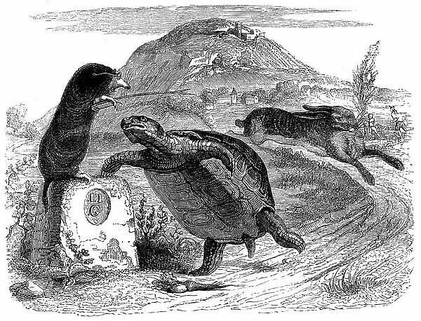 The hare and the turtle: La Fontaine fable illustrated by Grandville