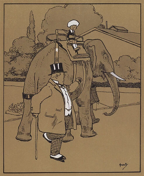'He called the elephant a dumb beast, or something'(colour litho)