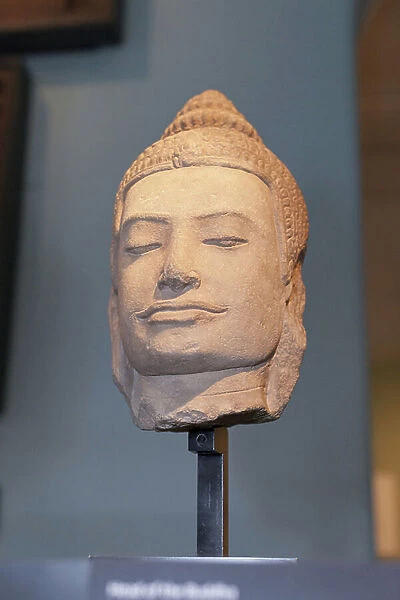 Head of the Buddha, 1200-1300, sandstone, Lopburi, Thailand, Victoria & Albert museum, London, England
