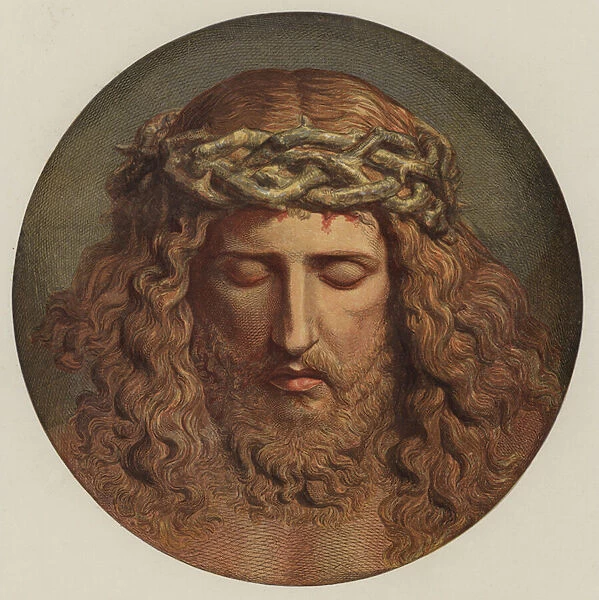 The Head of Christ, from the original by Cauer (coloured engraving)