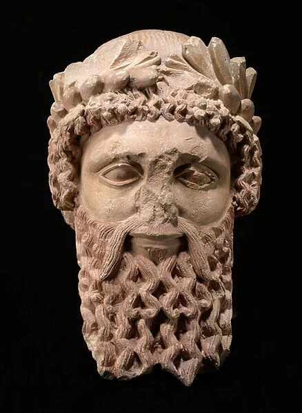 Head of a God or Priest, c. 450-425 BC (Limestone with traces of pigment)