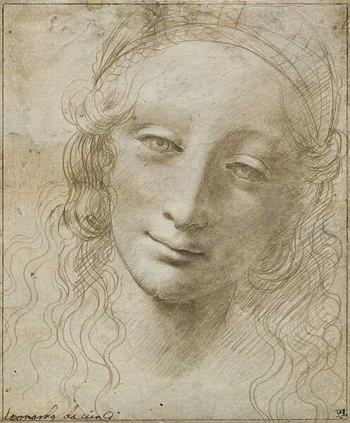 Head of a Woman (metalpoint on grey-green prepared paper)