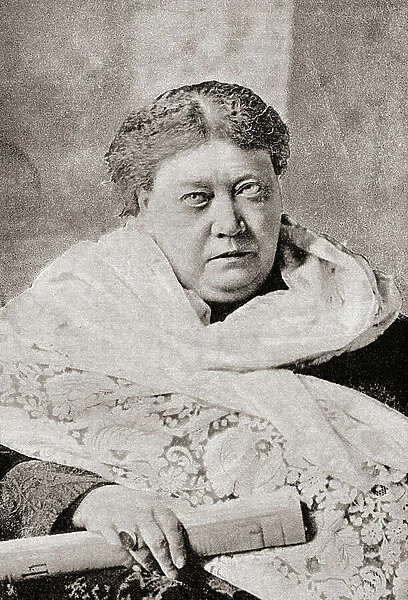 Helena Petrovna Blavatsky, 1831 -1891. Russian occultist, spirit medium, and author who co-founded the Theosophical Society in 1875. From The Review of Reviews, published 1891