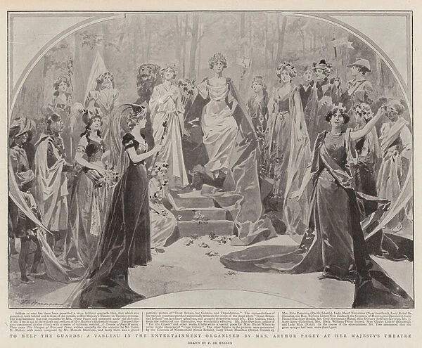 To Help the Guards, a Tableau in the Entertainment organised by Mrs Arthur Paget at her Majestys Theatre (litho)