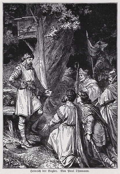 Henry the Fowler, Duke of Saxony, receiving the news that he was to be King of East Francia after the death of Conrad the Younger, 919 (engraving)