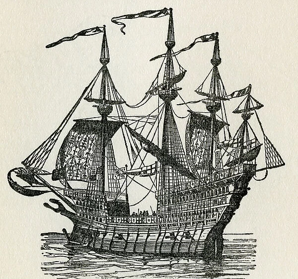 Henry Grace a Dieu 'Henry Grace of God', aka Great Harry. English carrack or 'great ship' of the 16th century. From The Romance of the Merchant Ship, published 1931