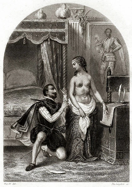 Henry II at the feet of Diane de Poitiers half-naked, 1844 (engraving)