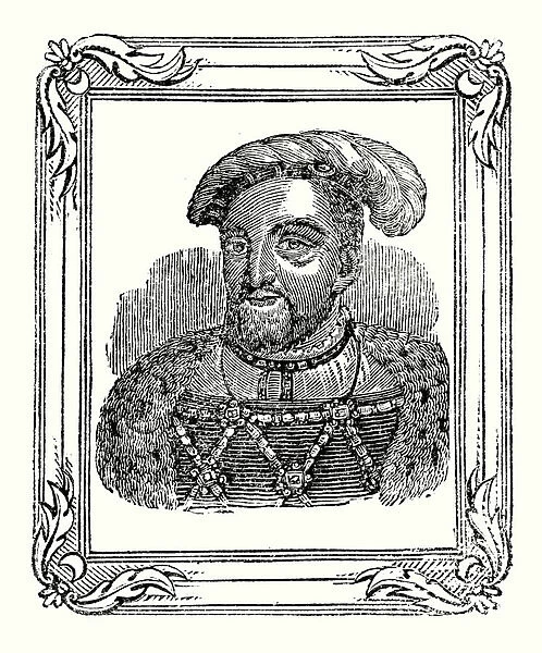 Henry VIII was born in 1490, crowned in 1509, died in 1547 (engraving)