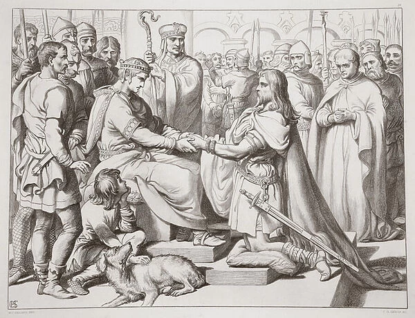 How Hereward came in to the King, illustration from Hereward the Great by Charles