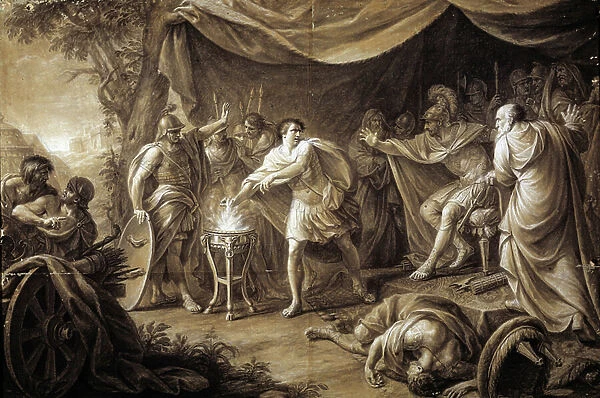 The heros of the Roman resistance Caius Mucius Scaevola (Muzio Scevola). Painting by Gaetano Callani (1736-1809) Galleria nazionale, Parma