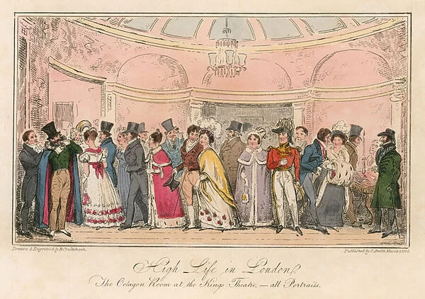 High Life of London: The Octagon Room at the Kings Theatre (coloured engraving)