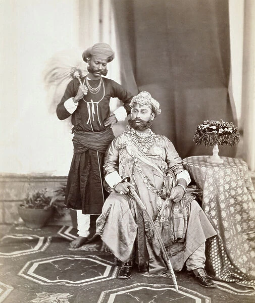 His Highness Maharaja Tukoji Rao (1844-86) II of Indore and attendant