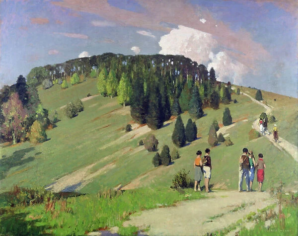 Hikers at Goodwood Downs (oil on canvas)