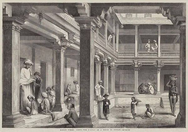 Hindoo School under the Portico of a House in Poonah (engraving)