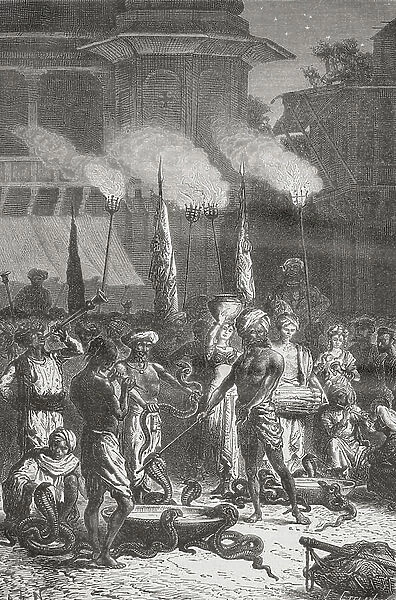 The Hindu festival of Nag Panchami, the worship of Cobras, in Bombay, India in the 19th century