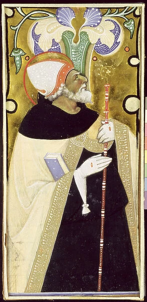 Historiated initial I depicting St. Augustine (vellum)