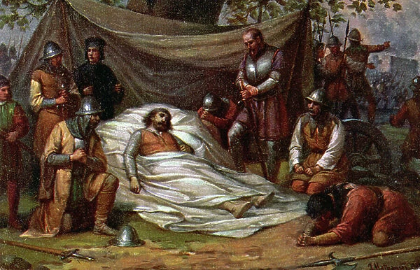 History. Czech Republic (Bohemia). The Hussite leader Jan Zizka die of the plague at Pribyslav (October 11, 1424). Illustration, Czechoslovakia, c.1920