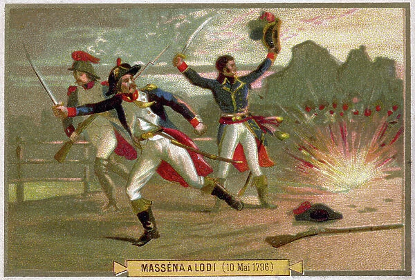 History. France. French Revolution. Andre Massena at the Battle of Lodi, May, 10, 1796. Imagery, France, c.1900