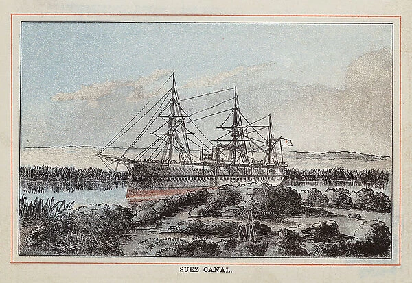 HM Indian Troop-Ship: Suez Canal (coloured engraving)
