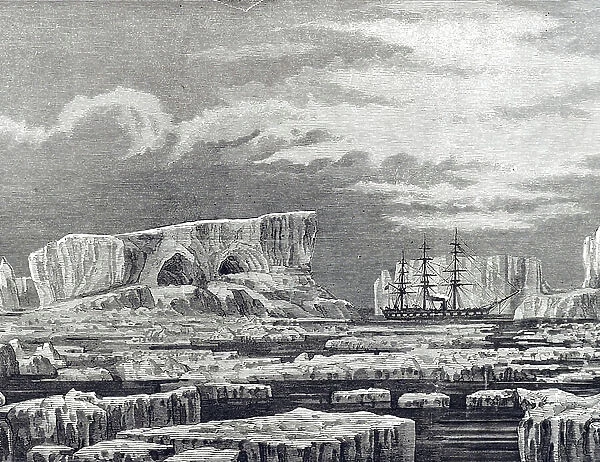 The HMS Challenger among icebergs in the Antarctic