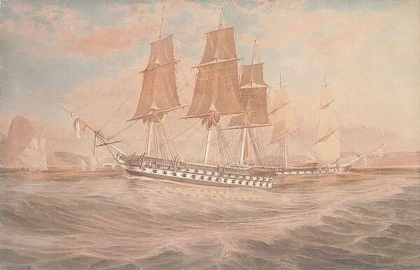 HMS Ganges, and Thetis off Rio de Janeiro (pencil & w  /  c on paper)
