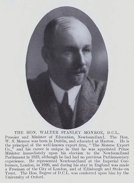 The Hon Walter Stanley Monroe, DCL (b  /  w photo)