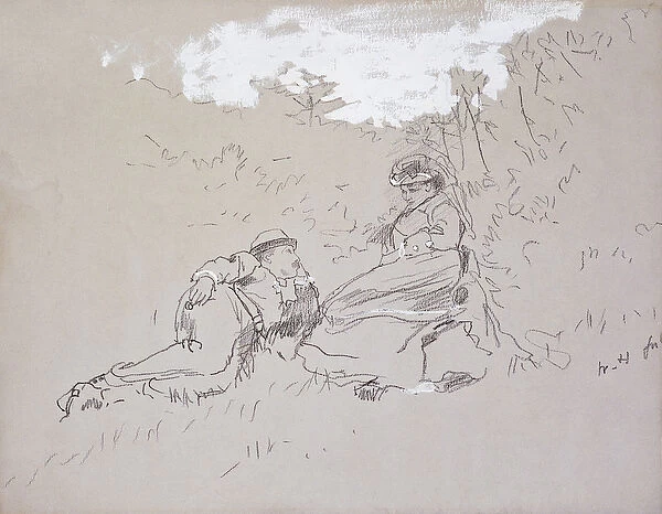 The Honeymoon, 1875 (pencil and Chinese white on gray paper)