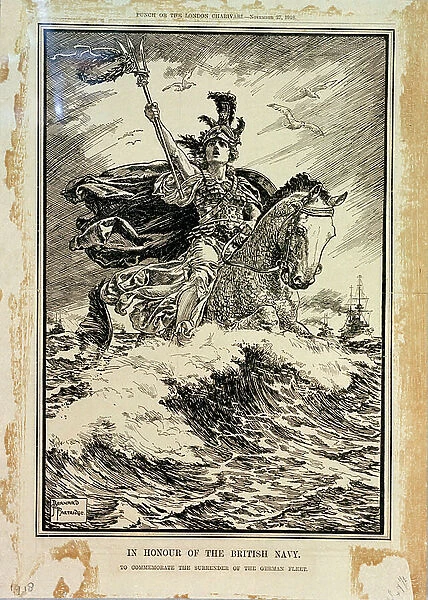 In Honour of the British Navy. To Commemorate the Surrender of the German Fleet. Front cover of Punch, 27th November 1918, 1918 (etching)