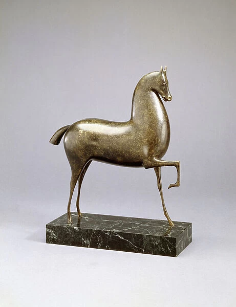 Horse, (bronze on green marble base)